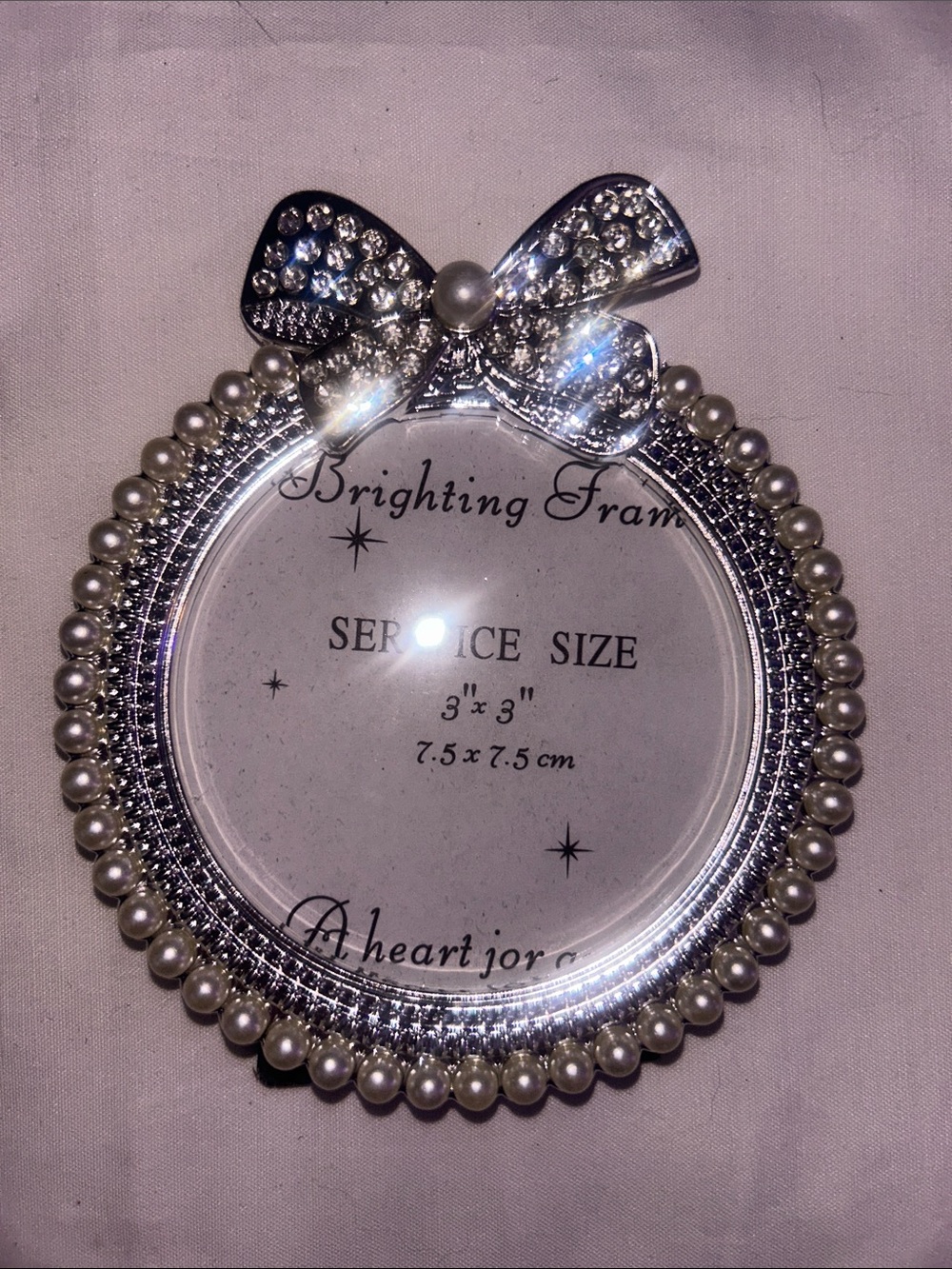 Round Pearl & Rhinestone Bow Photo Frame - Silver